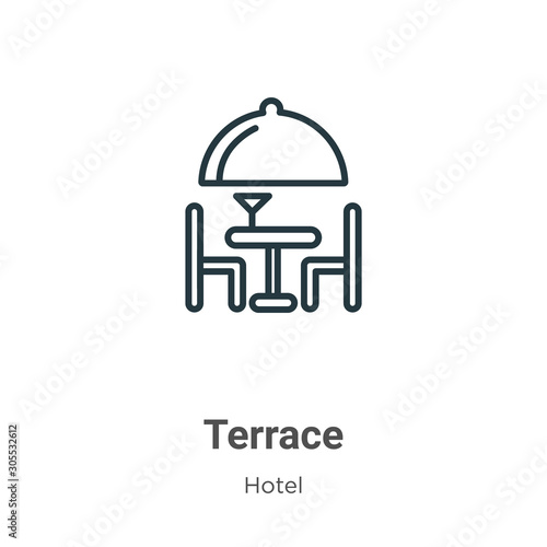 Terrace outline vector icon. Thin line black terrace icon, flat vector simple element illustration from editable restaurant concept isolated on white background