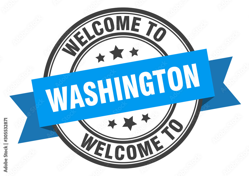 Washington stamp. welcome to Washington blue sign