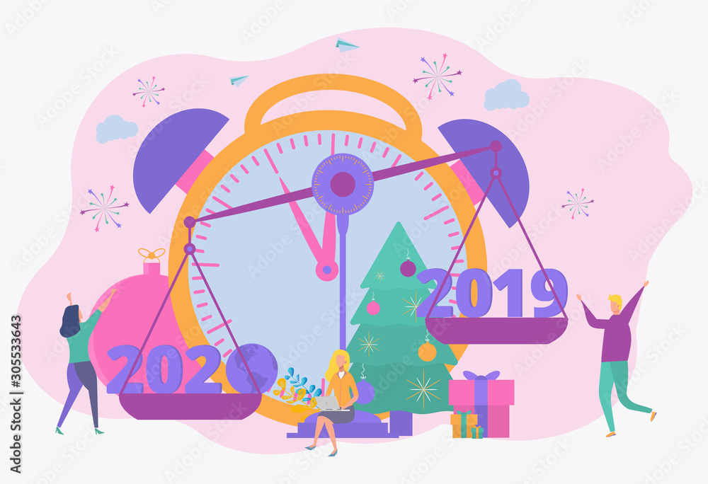 People celebrate the new year 2020. Metaphor of carporative celebrations. Office workers celebrate the holiday People celebrate the new year 2020. Metaphor of carporative celebrations. Office workers celebrate the holiday