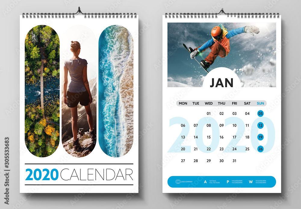 2020 Wall Calendar Layout Stock Template | Adobe Stock