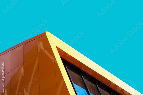 Orange decorative facade panels for exterior cladding. Abstract architecture photography. Minimal Aesthetic.