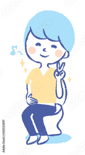 Illustration of a young man defecation in the toilet