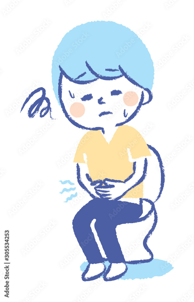 Illustration that young man endures stomachache