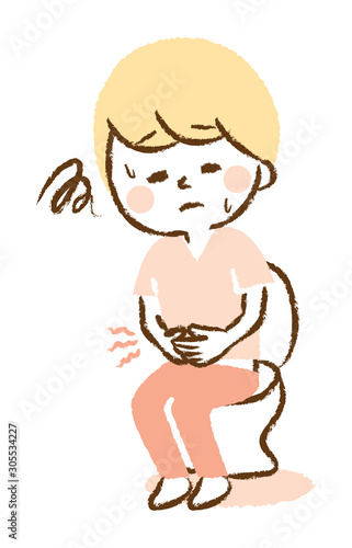 Illustration that young man endures stomachache