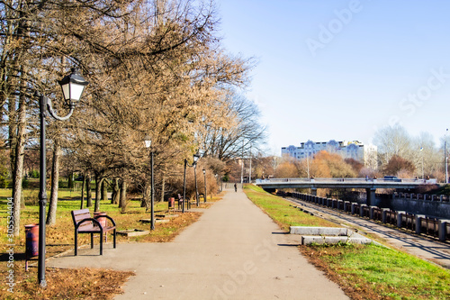 The square in city Sumy. The road in the park. Ukraine