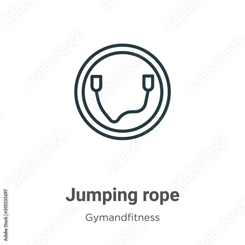 Jumping rope outline vector icon. Thin line black jumping rope icon, flat vector simple element illustration from editable gymandfitness concept isolated on white background photo