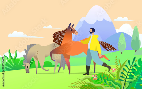 Horse and human in cartoon style. Use it for card, poster or web page design creating.