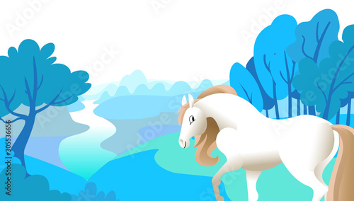 Horse in forest landscape. Use it for print or web desing.