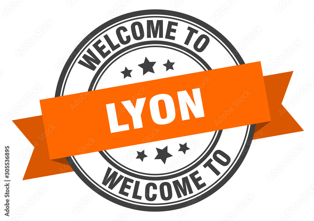 Fototapeta premium Lyon stamp. welcome to Lyon orange sign