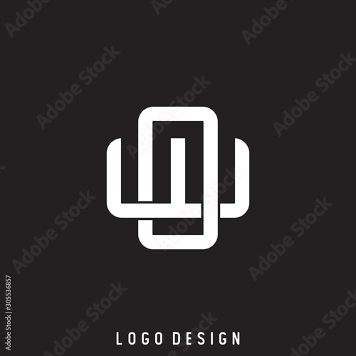 Initial letter OW, WO, overlapping interlock monogram logo, white color on black background - Vector