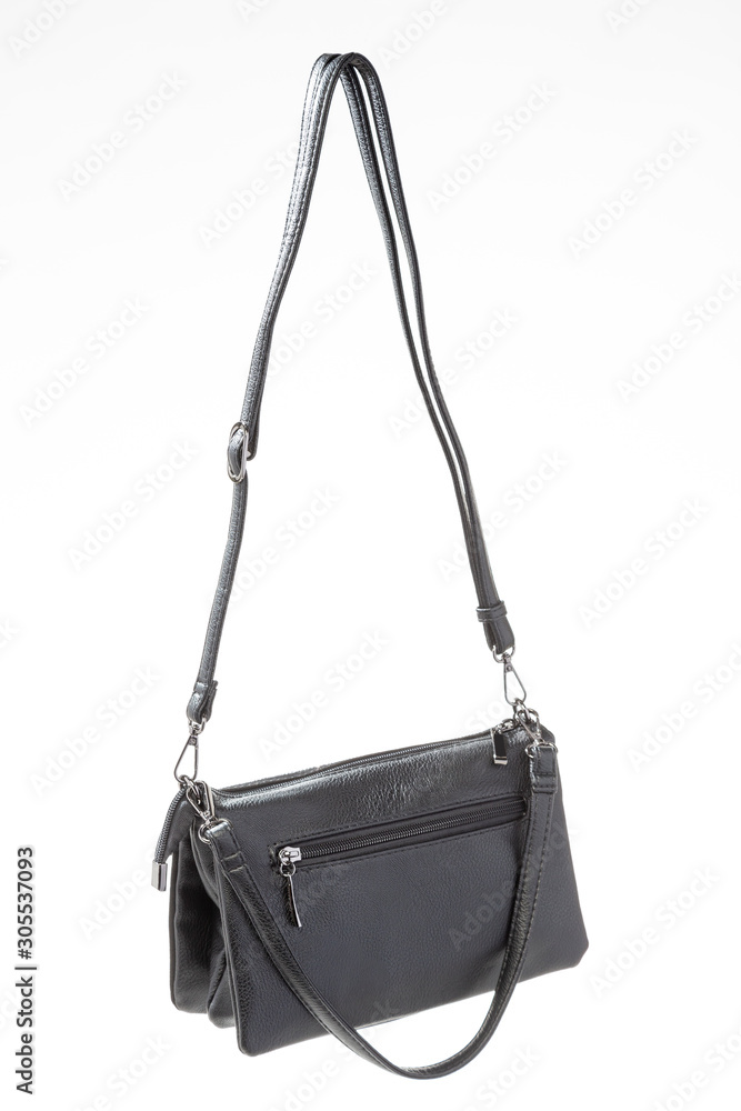women's leather black handbag on white background
