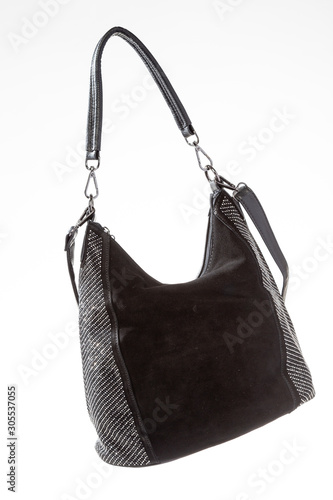 women's leather black handbag on white background
