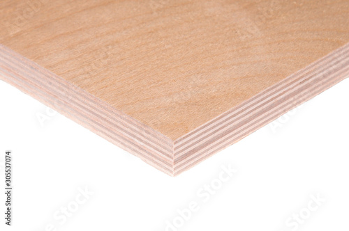construction wood polished plywood insulated on white background for building constraction or repair