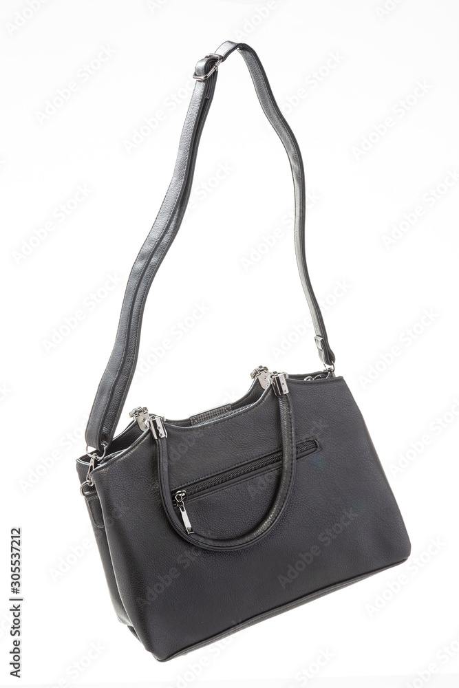 Naklejka premium women's leather black handbag on white background
