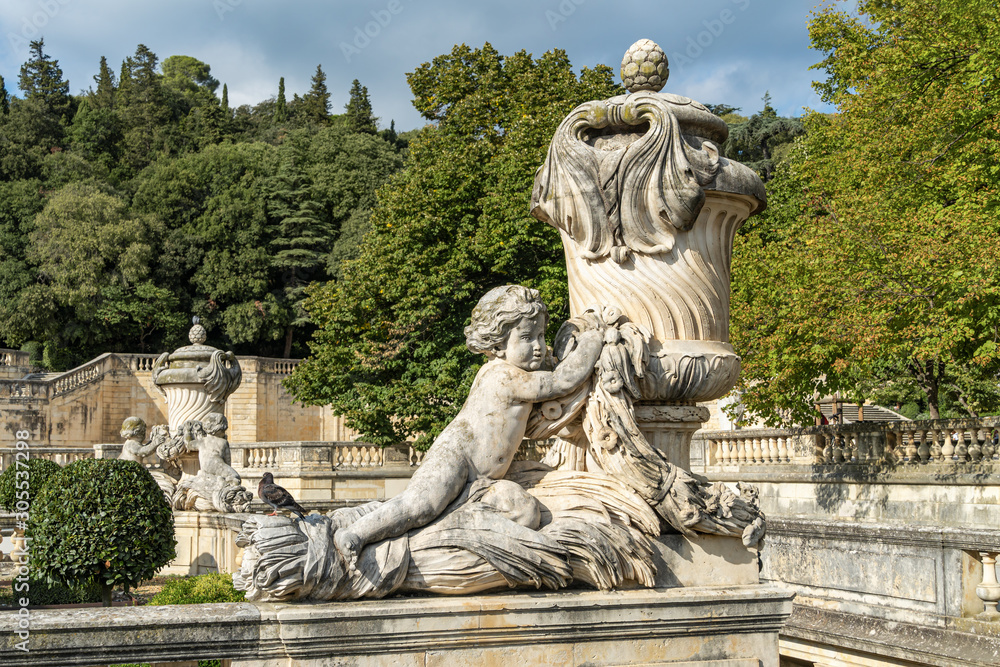 A beautiful fountain in the Jardin de la fontaine in Nimes France