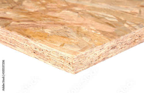 construction wood polished plywood insulated on white background for building constraction or repair photo