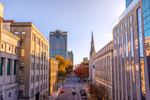 Valokuvatapetti View of Downtown Raleigh at North Salisbury Street in fall season at sunset time,North Carolina,USA