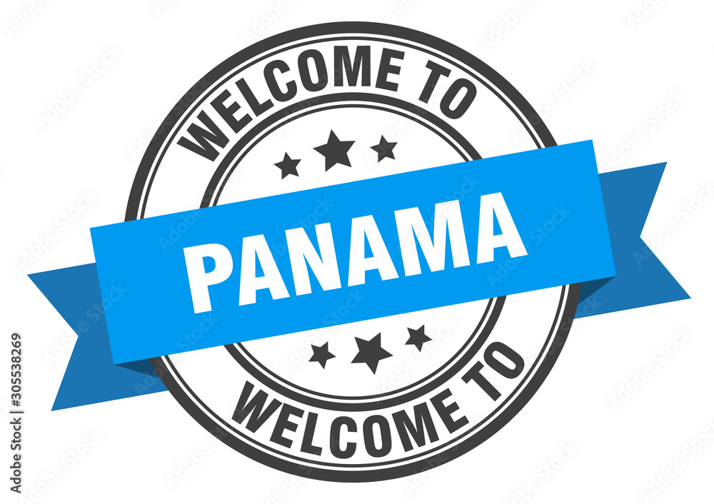 Panama stamp. welcome to Panama blue sign