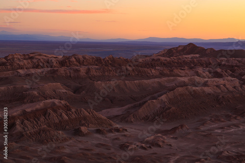 Sunset over the moon valley   valle de la luna in the Atacama desert  Chile