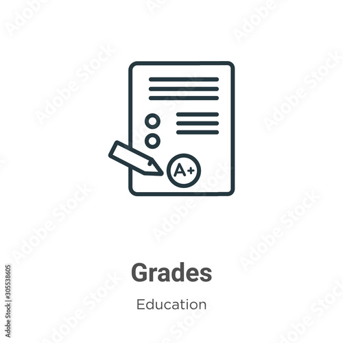 Grades outline vector icon. Thin line black grades icon, flat vector simple element illustration from editable online learning concept isolated on white background