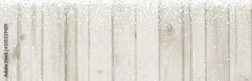 Christmas banner with white snowflakes on wooden background. Merry Christmas and Happy New Year greeting banner. Horizontal new year background, headers, posters, cards, website. Vector illustration