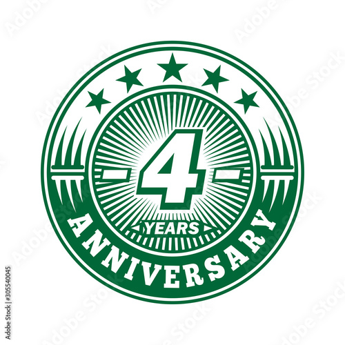 4 years logo. Four years anniversary celebration logo design. Vector and illustration.