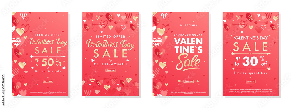 Bundle of Valentines Day special offer banners with hearts and golden foil elements.Sale templates perfect for prints, flyers, banners, promotions, special offers and more.Vector Valentines promos. Bundle of Valentines Day special offer banners with hearts and golden foil elements.Sale templates perfect for prints, flyers, banners, promotions, special offers and more.Vector Valentines promos.