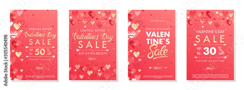 Bundle of Valentines Day special offer banners with hearts and golden foil elements.Sale templates perfect for prints, flyers, banners, promotions, special offers and more.Vector Valentines promos.