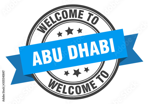 Abu Dhabi stamp. welcome to Abu Dhabi blue sign