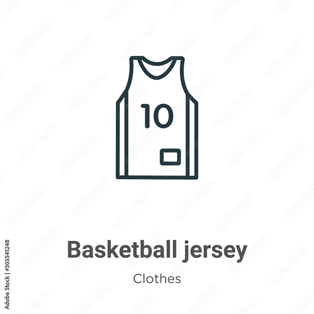 Basketball jersey outline vector icon. Thin line black basketball jersey icon, flat vector simple element illustration from editable clothes concept isolated on white background