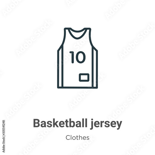 Basketball jersey outline vector icon. Thin line black basketball jersey icon, flat vector simple element illustration from editable clothes concept isolated on white background