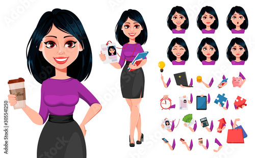 Young beautiful business woman with dark hair