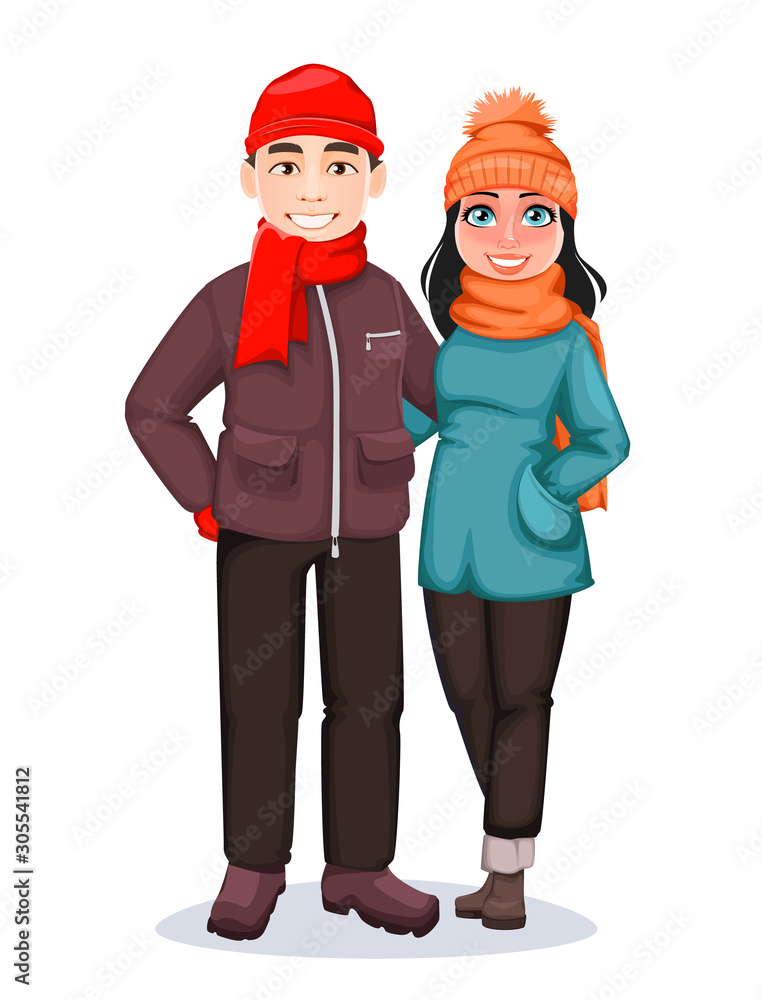 Man and woman. Greeting card for winter holidays