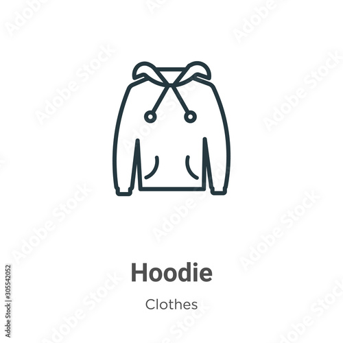 Hoodie outline vector icon. Thin line black hoodie icon, flat vector simple element illustration from editable clothes concept isolated on white background