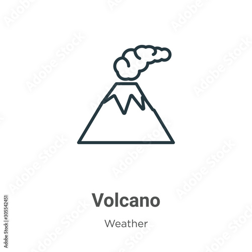 Volcano outline vector icon. Thin line black volcano icon, flat vector simple element illustration from editable weather concept isolated on white background