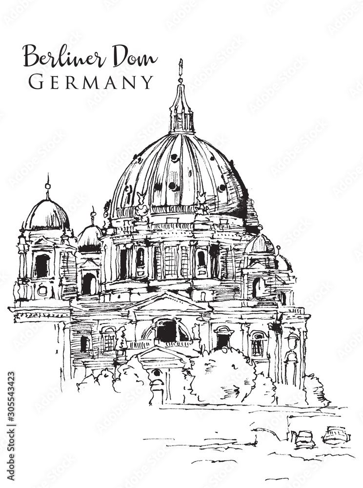 Drawing sketch illustration of Berliner Dom