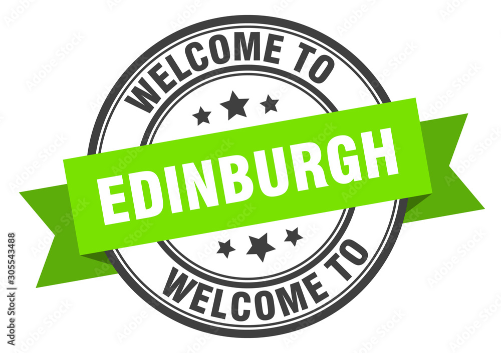Edinburgh stamp. welcome to Edinburgh green sign