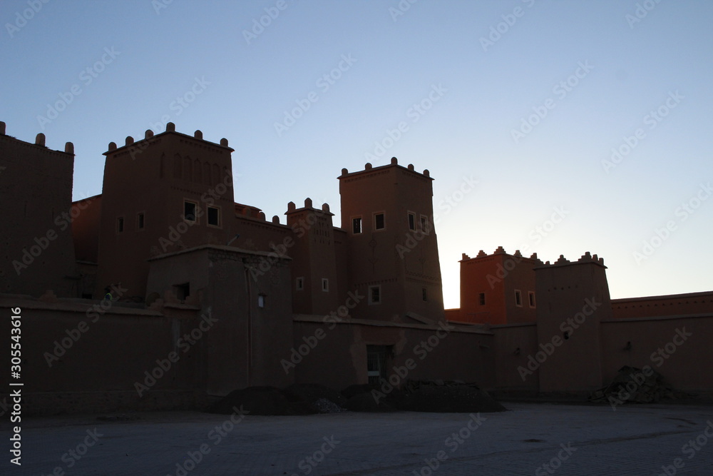 Ouarzazate castles silhouette. Morocco
