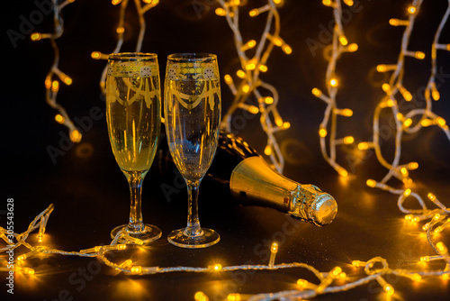 New Year celebration champaine an lights