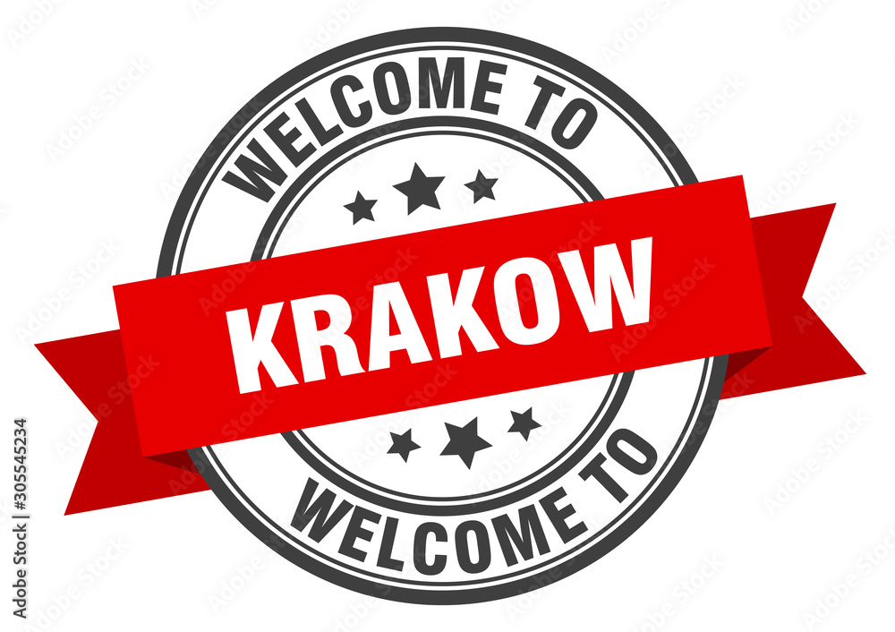 Fototapeta premium Krakow stamp. welcome to Krakow red sign