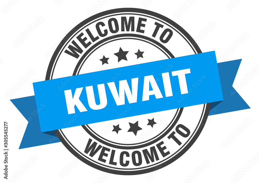 Obraz premium Kuwait stamp. welcome to Kuwait blue sign
