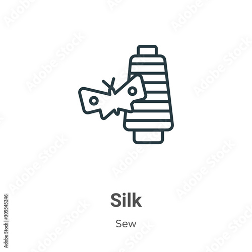 Silk outline vector icon. Thin line black silk icon, flat vector simple element illustration from editable sew concept isolated on white background