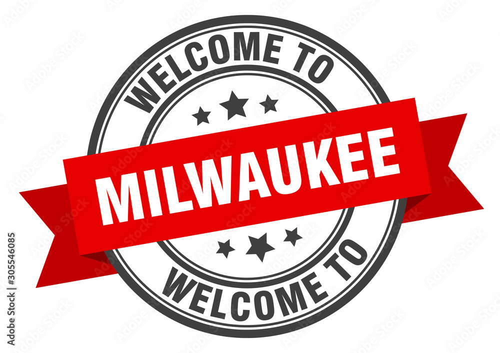 Milwaukee stamp. welcome to Milwaukee red sign