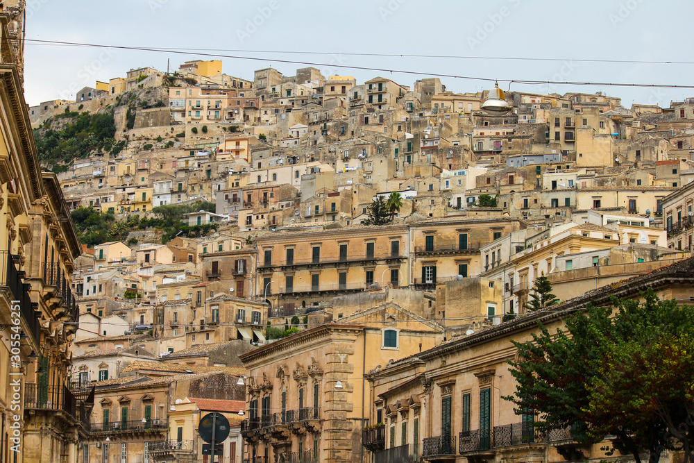 suggestive view of the upper city of Modica in Sicily, Italy