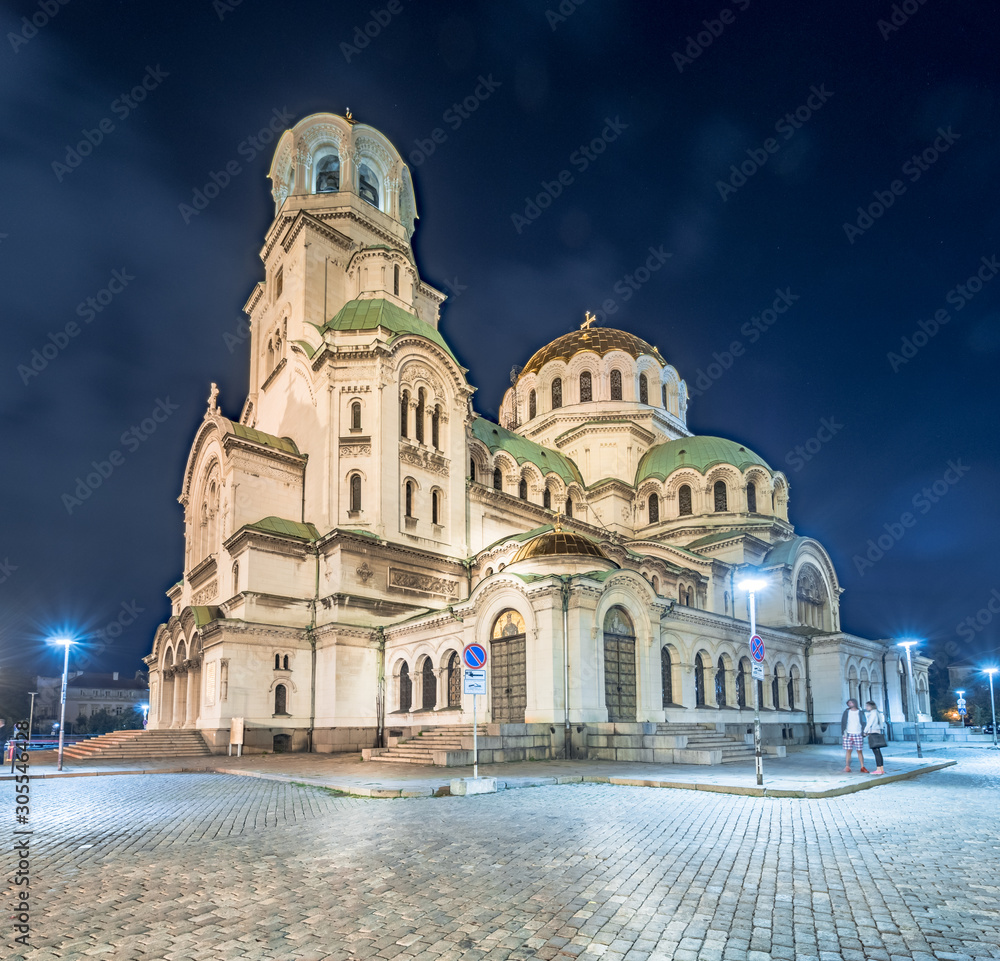 Alexander Nevsky cathedral in Sofia, Bulgaria at night.