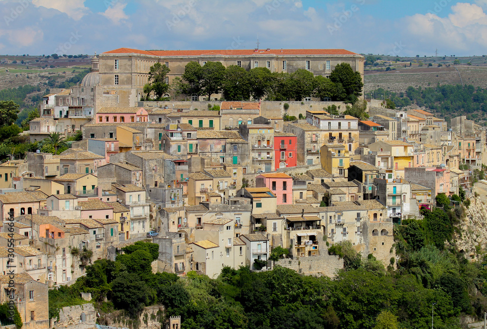 Elevated view of the old town of Ragusa in Sicily, Italy
