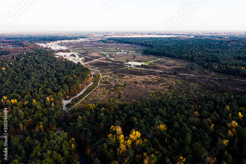 Fototapeta Naklejka Na Ścianę i Meble -  An aerial view from above on national park Loonse en Drunense duinen during fall near Loon op Zand, Brabant, Netherlands