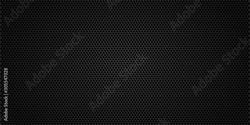 Black metallic abstract background, perforated steel mesh. Dark mockup for cool banners, vector illustration. photo