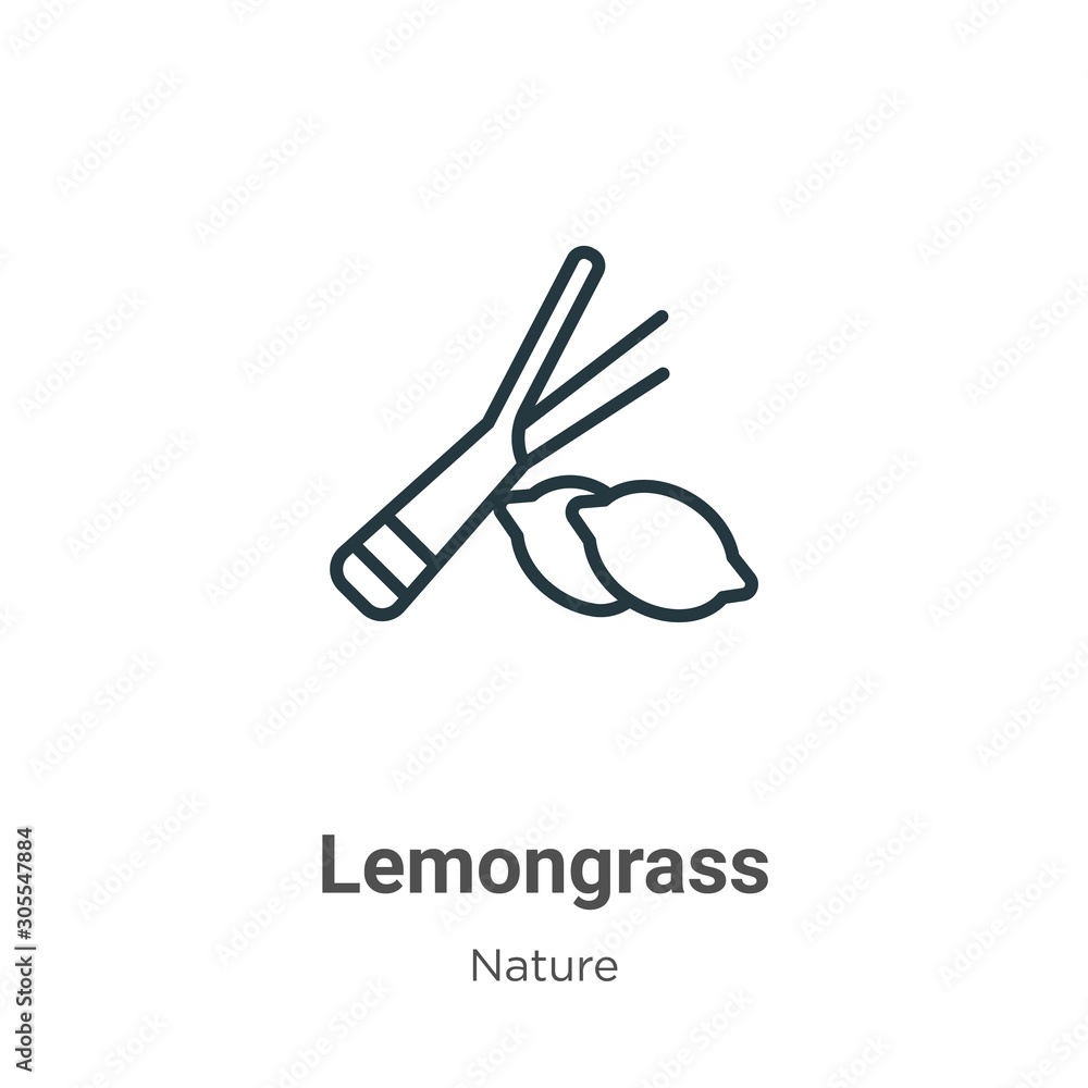 Obraz premium Lemongrass outline vector icon. Thin line black lemongrass icon, flat vector simple element illustration from editable nature concept isolated on white background
