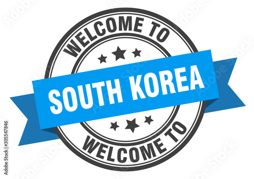 South Korea stamp. welcome to South Korea blue sign